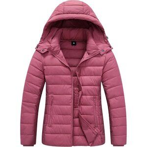 Women Rose Pink  Polyester Lightweight Waterproof Hooded Quilted Puffer Jacket